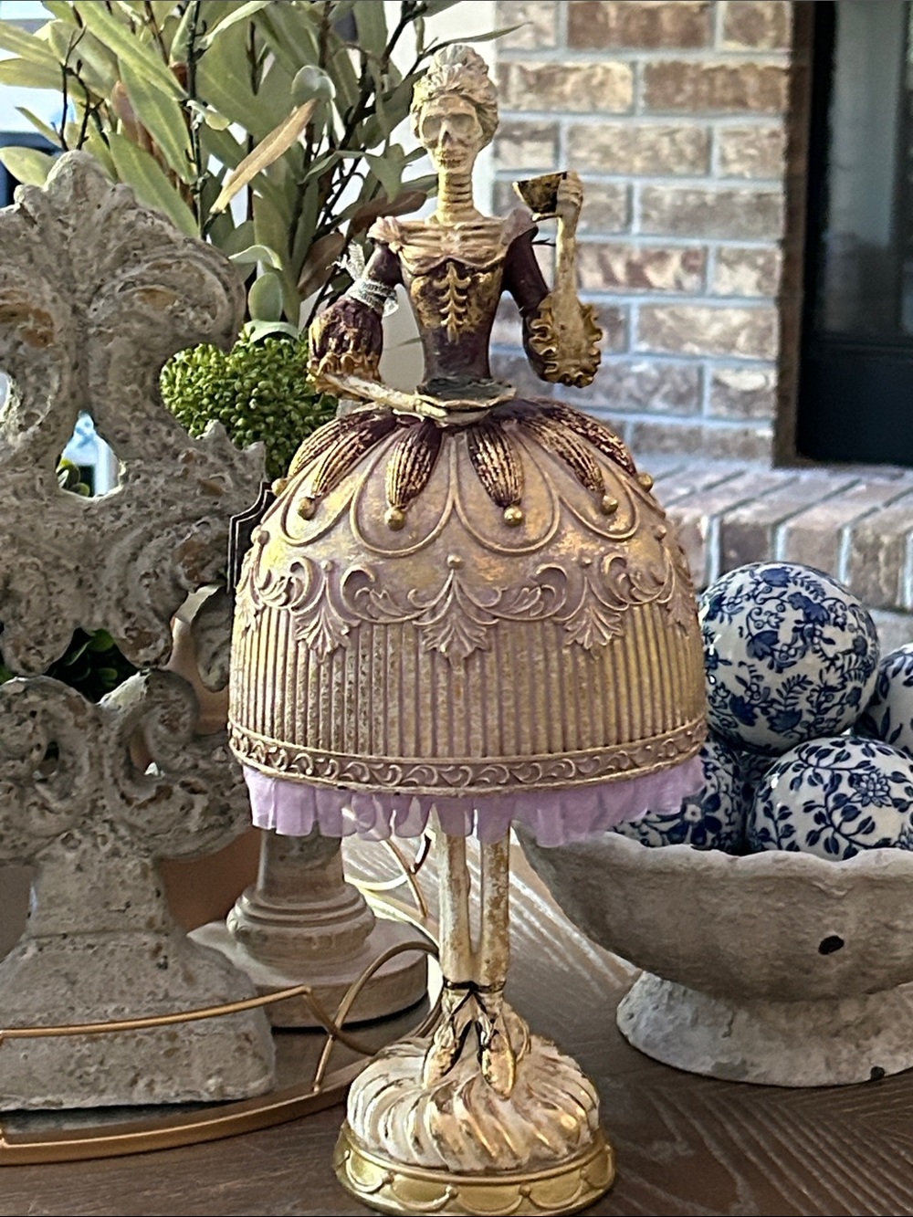 NEW! Large Ornate Vintage Inspired Skeleton Victorian Lady Teacup Figurine